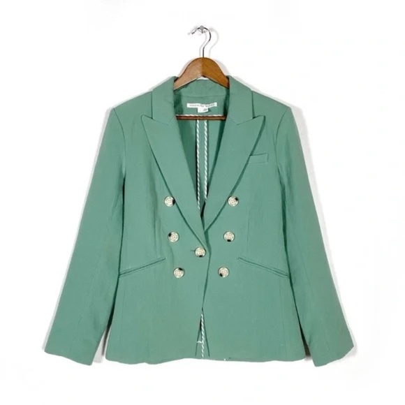 Veronica Beard Emsley double breasted blazer jacket linen blend green size 10 - Picture 5 of 12